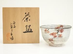京焼　浅見与し三造　色絵紅葉茶碗（共箱）